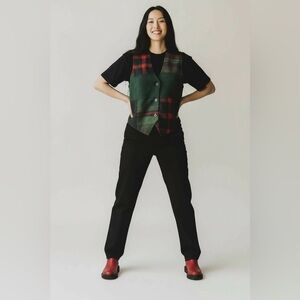 inStyle Vest Casual wool blend Red Green New York Rayon Holiday patchwork Vest L